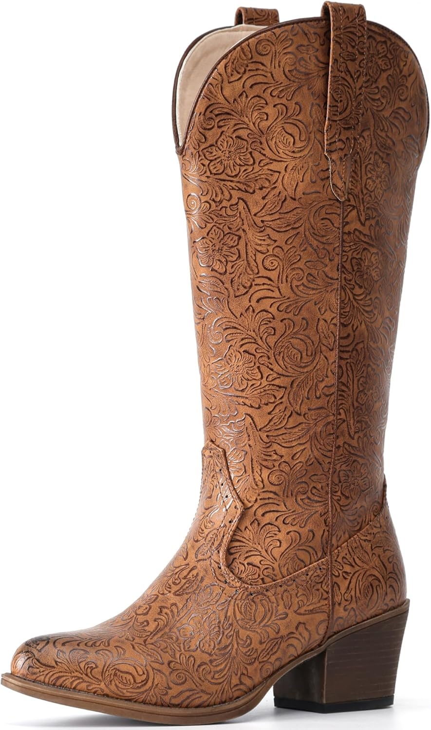 image:imageIUV Cowboy Boots For Women Mid Calf Western Cowgirl Boots with Chunky Heel Pointy Toe BootsBrown