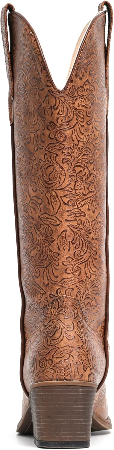 image:imageIUV Cowboy Boots For Women Mid Calf Western Cowgirl Boots with Chunky Heel Pointy Toe BootsBrown