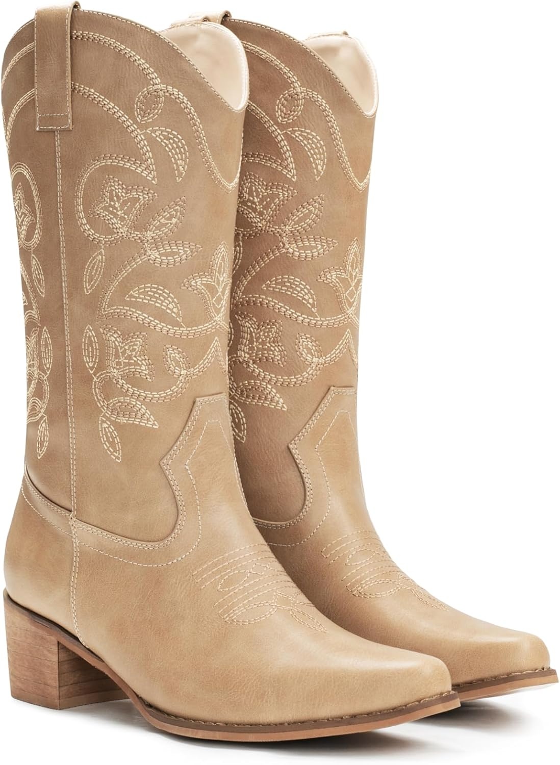 image:imageIUV Cowboy Boots For Women Pointy Toe Womens Western Boots Cowgirl Boots Mid Calf BootsApricot