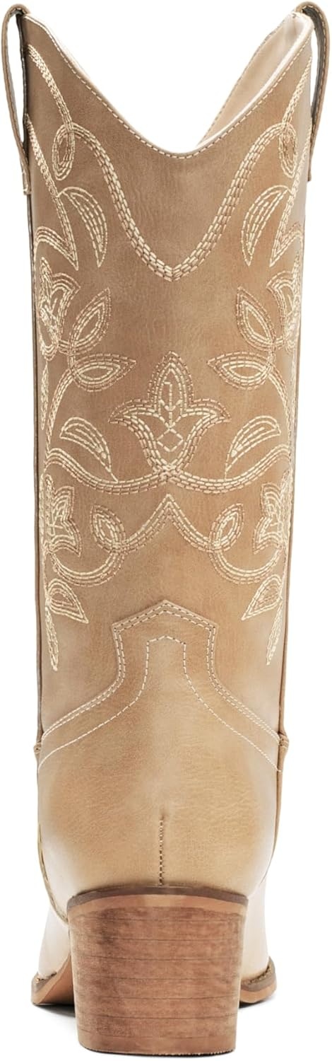 image:imageIUV Cowboy Boots For Women Pointy Toe Womens Western Boots Cowgirl Boots Mid Calf BootsApricot