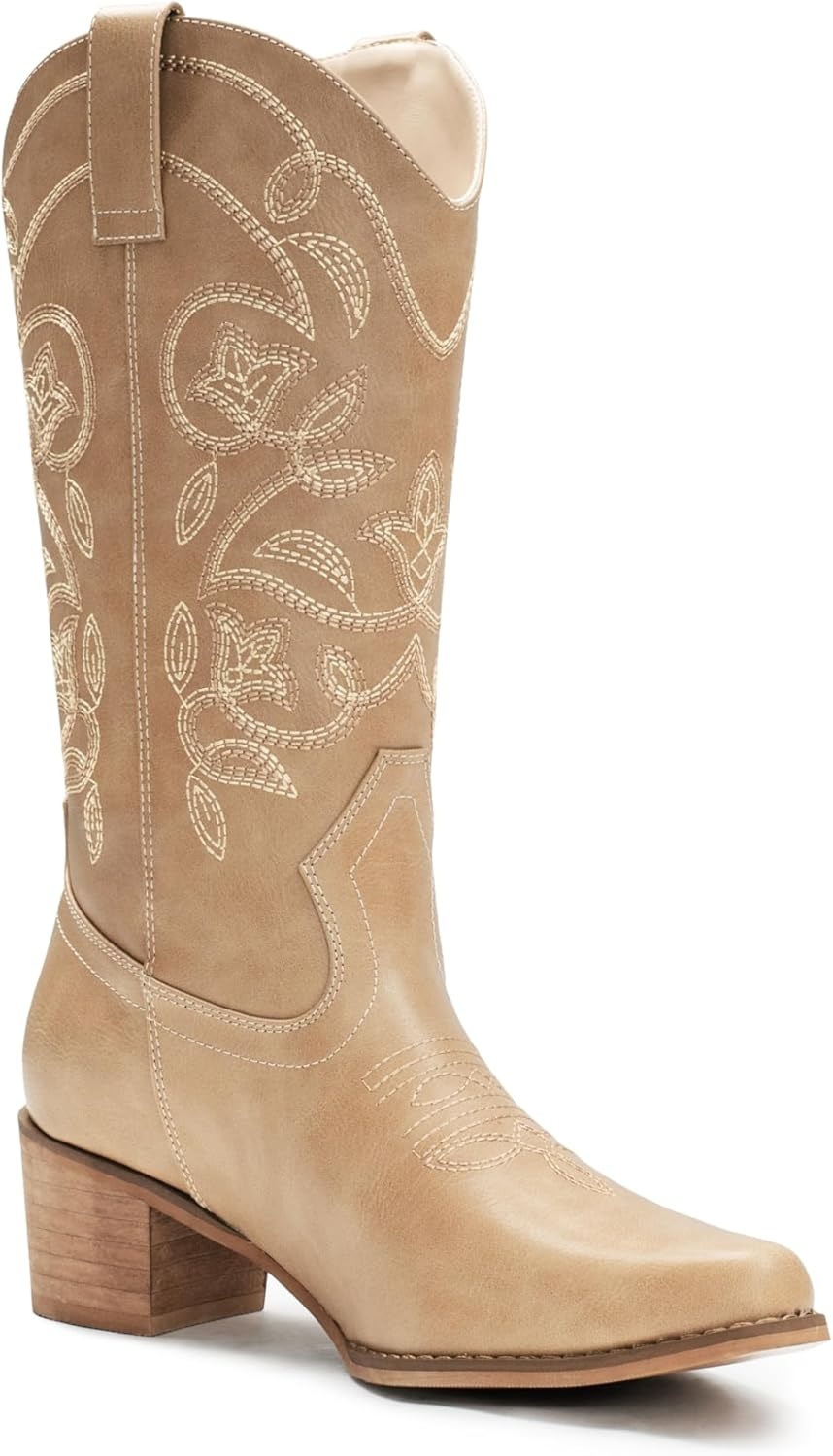 image:imageIUV Cowboy Boots For Women Pointy Toe Womens Western Boots Cowgirl Boots Mid Calf BootsApricot