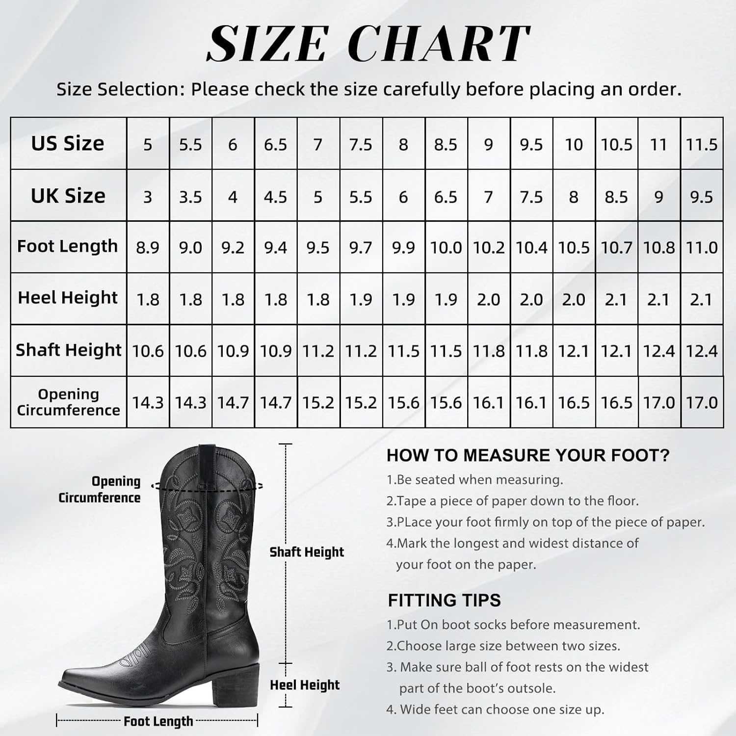 image:imageIUV Cowboy Boots For Women Pointy Toe Womens Western Boots Cowgirl Boots Mid Calf BootsBlack