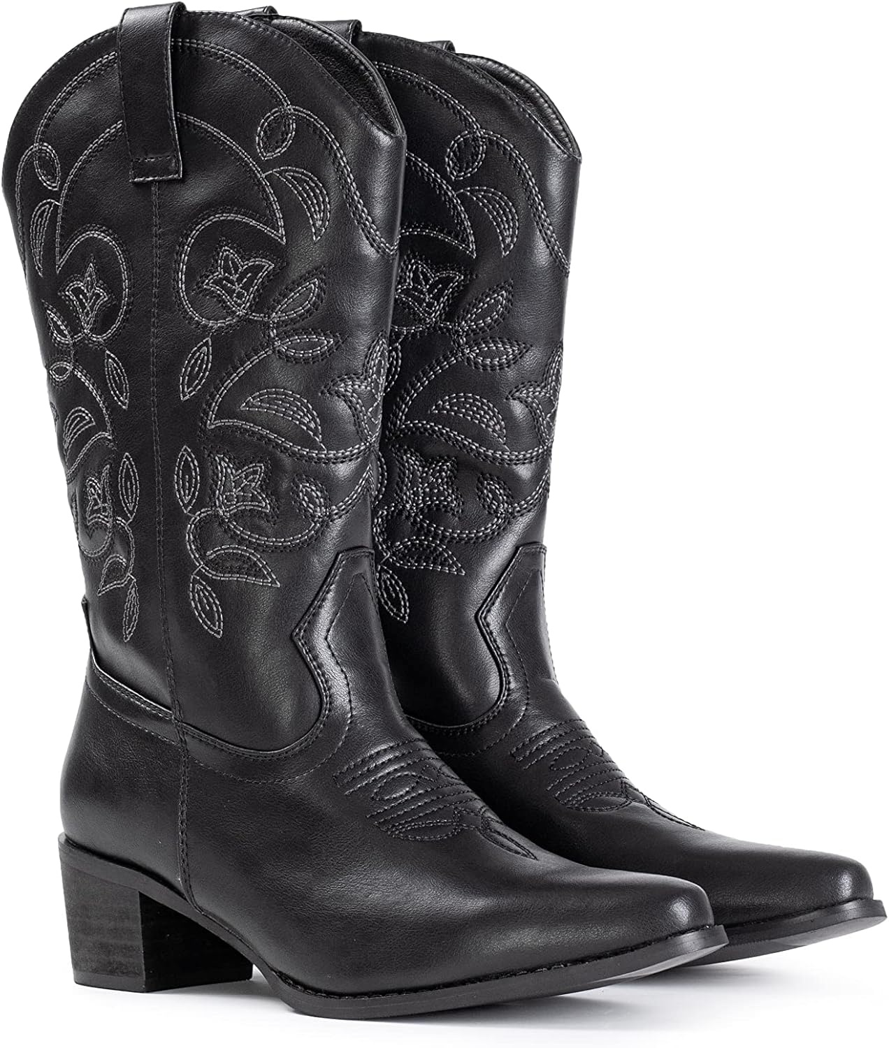 image:imageIUV Cowboy Boots For Women Pointy Toe Womens Western Boots Cowgirl Boots Mid Calf BootsBlack