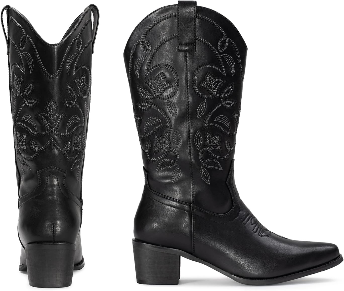 image:imageIUV Cowboy Boots For Women Pointy Toe Womens Western Boots Cowgirl Boots Mid Calf BootsBlack