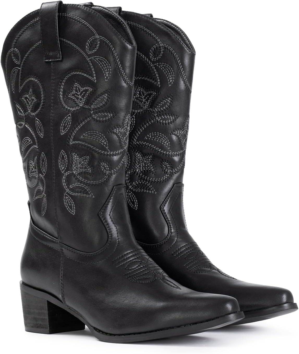image:imageIUV Cowboy Boots For Women Pointy Toe Womens Western Boots Cowgirl Boots Mid Calf BootsBlack