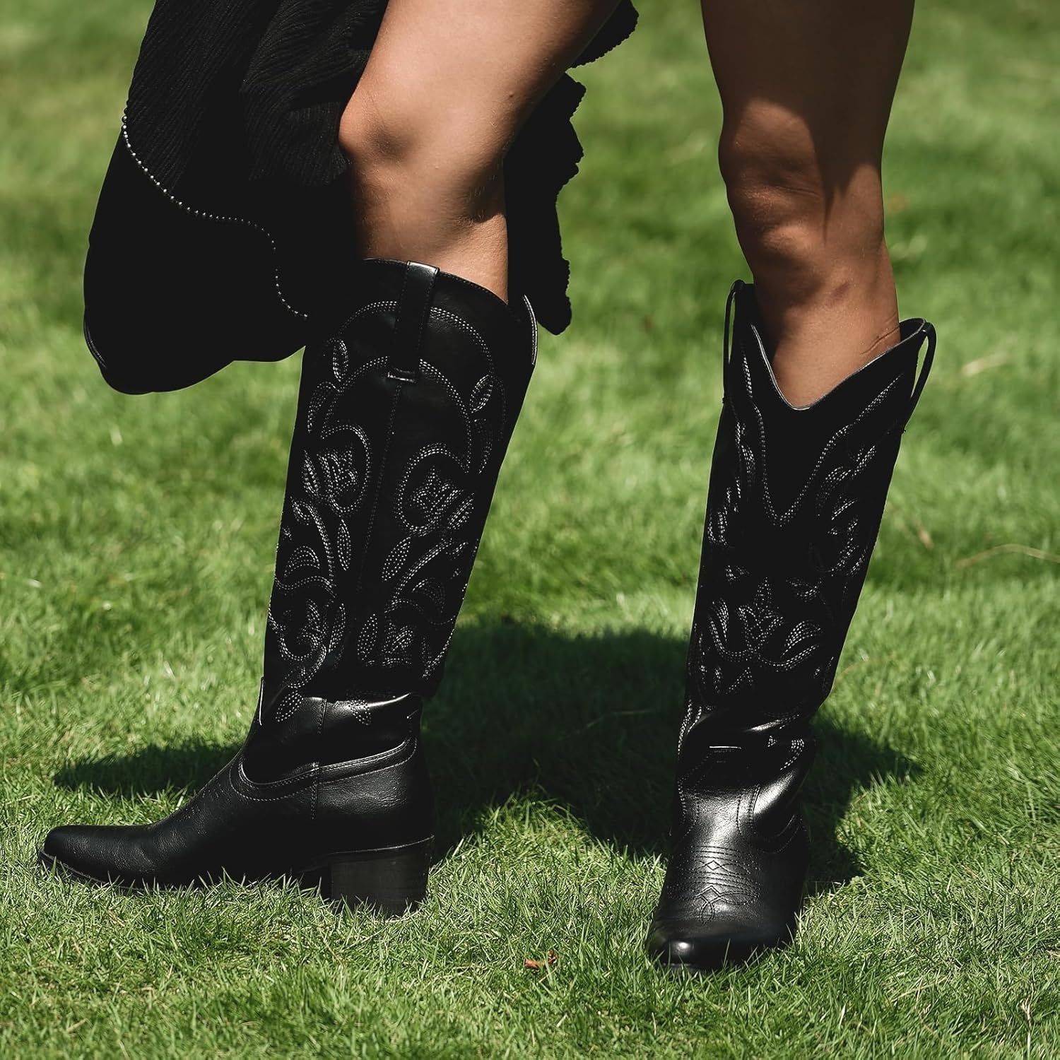 image:imageIUV Cowboy Boots For Women Pointy Toe Womens Western Boots Cowgirl Boots Mid Calf BootsBlackk