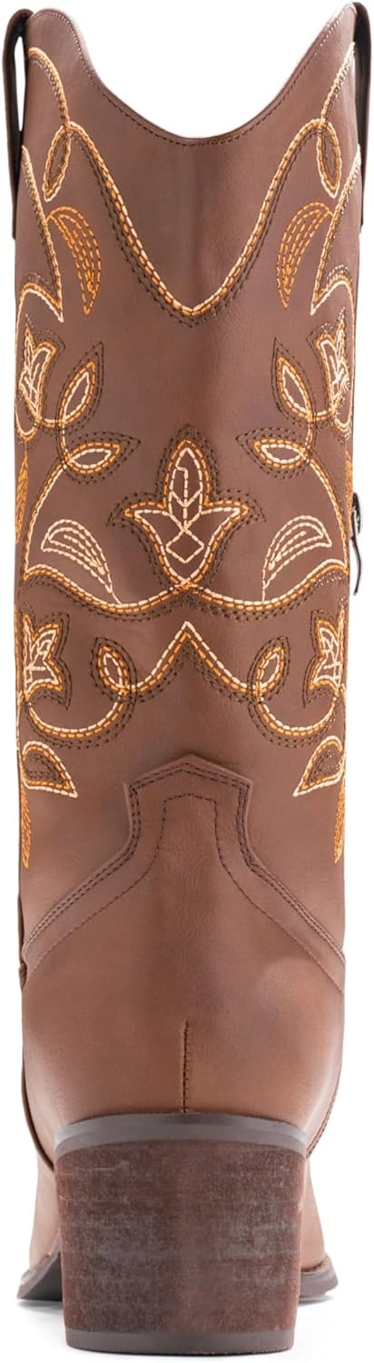 image:imageIUV Cowboy Boots For Women Pointy Toe Womens Western Boots Cowgirl Boots Mid Calf BootsBrown