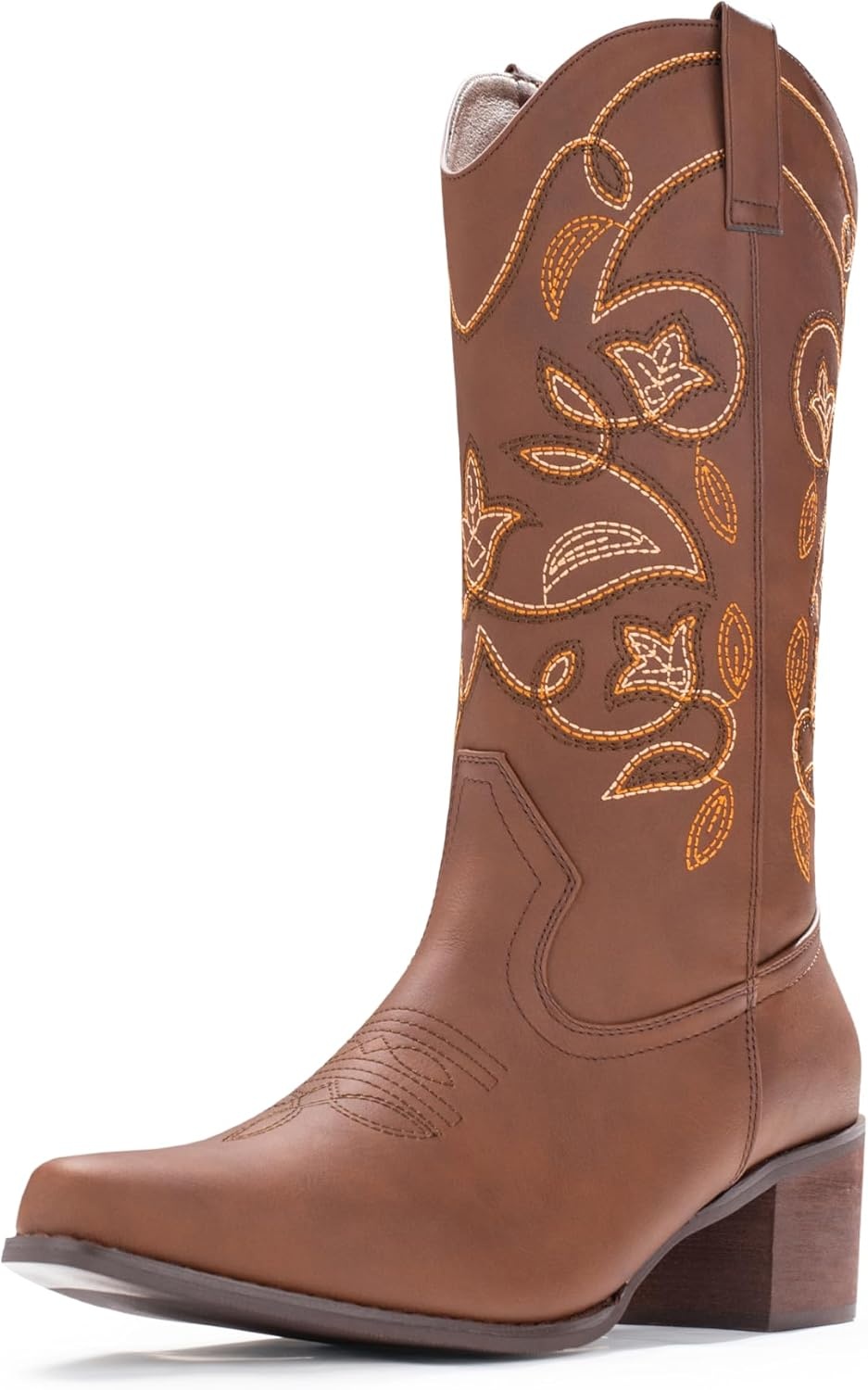 image:imageIUV Cowboy Boots For Women Pointy Toe Womens Western Boots Cowgirl Boots Mid Calf BootsBrown