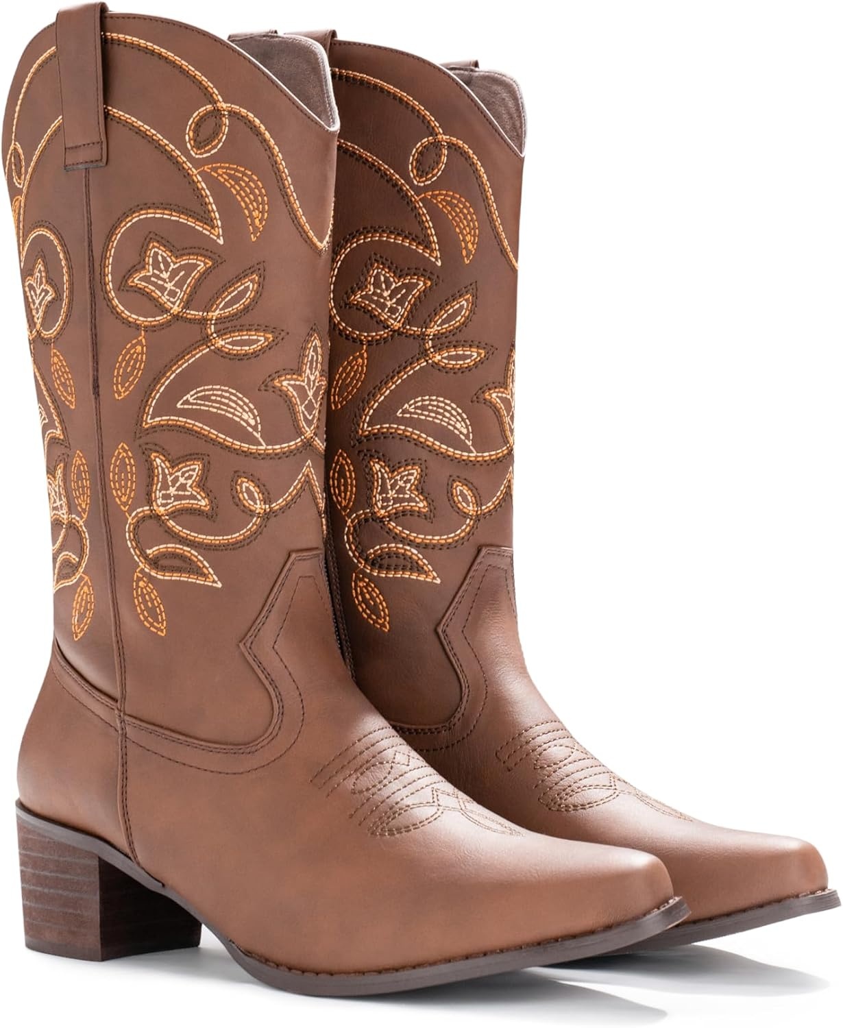 image:imageIUV Cowboy Boots For Women Pointy Toe Womens Western Boots Cowgirl Boots Mid Calf BootsBrown