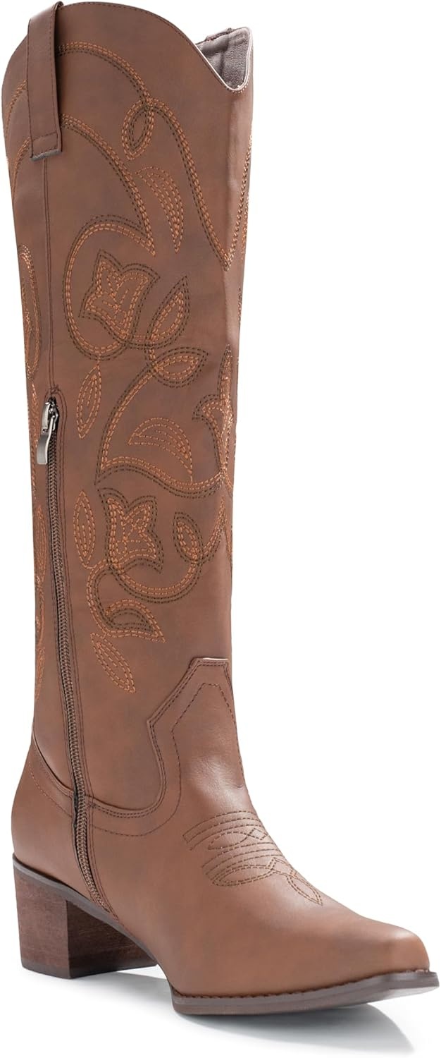 image:imageIUV Cowboy Boots For Women Pointy Toe Womens Western Boots Cowgirl Boots Mid Calf BootsBrownn