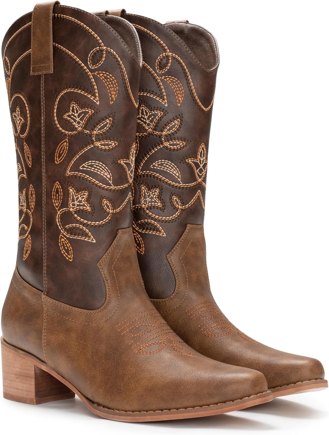 image:imageIUV Cowboy Boots For Women Pointy Toe Womens Western Boots Cowgirl Boots Mid Calf BootsDark Brown