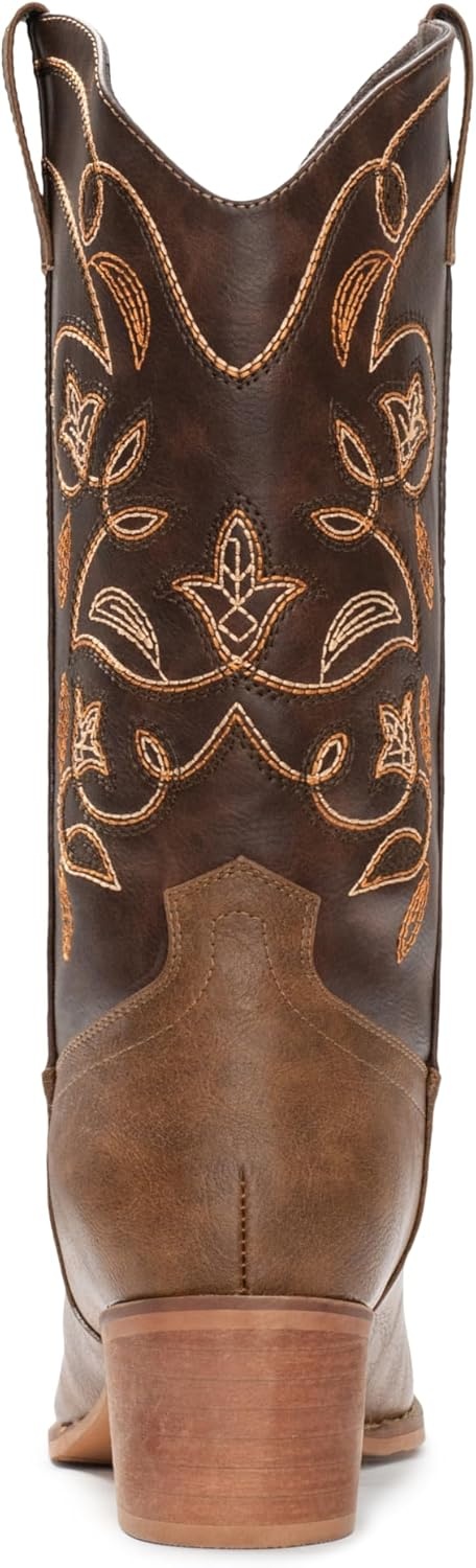 image:imageIUV Cowboy Boots For Women Pointy Toe Womens Western Boots Cowgirl Boots Mid Calf BootsDark Brown