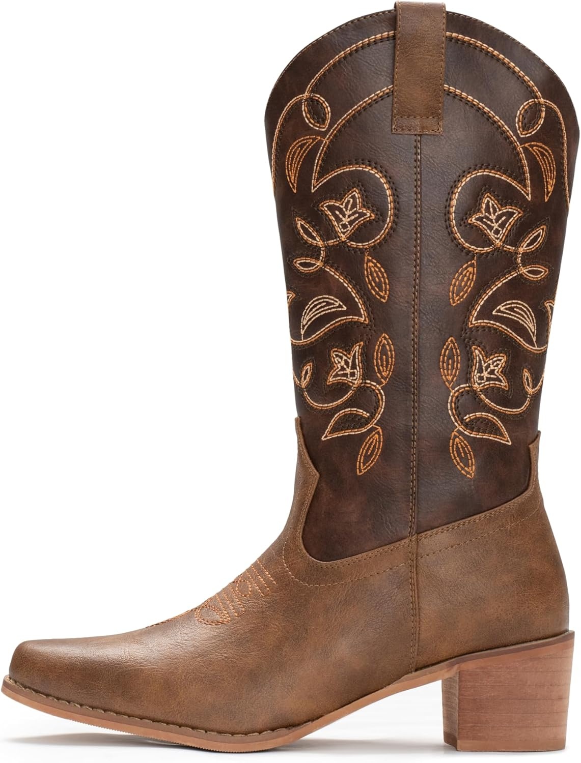 image:imageIUV Cowboy Boots For Women Pointy Toe Womens Western Boots Cowgirl Boots Mid Calf BootsDark Brown