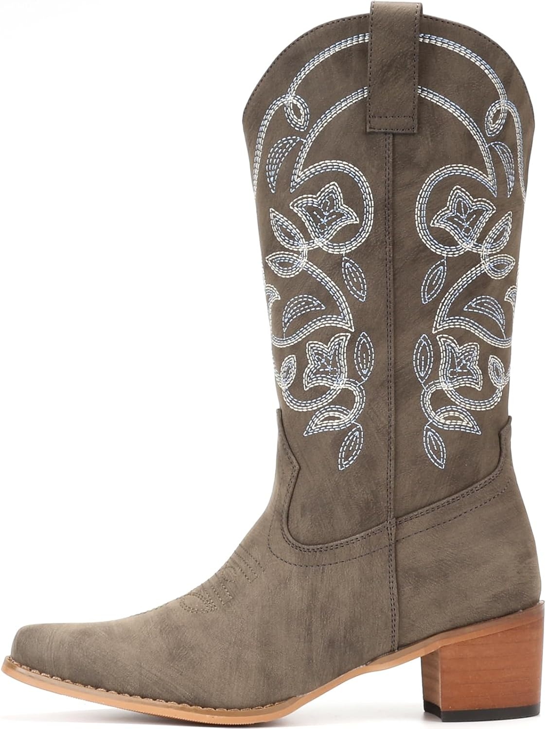 image:imageIUV Cowboy Boots For Women Pointy Toe Womens Western Boots Cowgirl Boots Mid Calf BootsKhaki