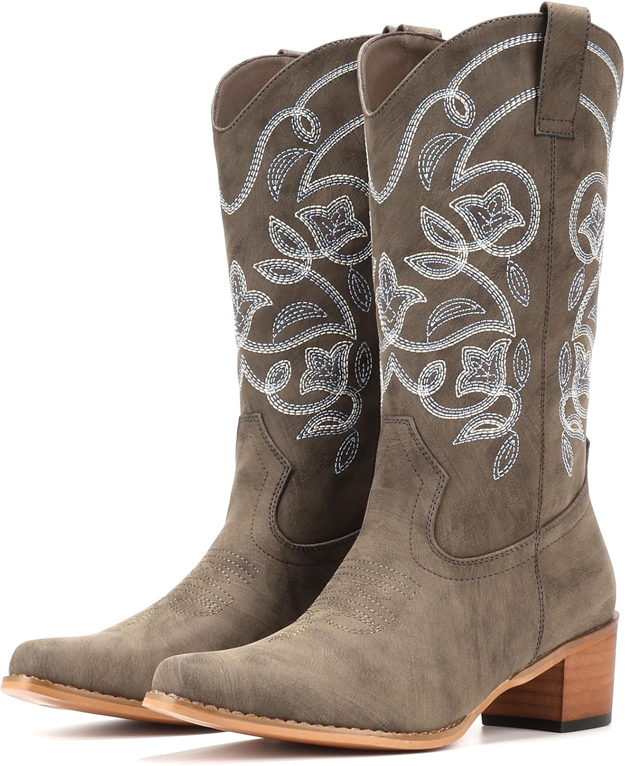 image:imageIUV Cowboy Boots For Women Pointy Toe Womens Western Boots Cowgirl Boots Mid Calf BootsKhaki