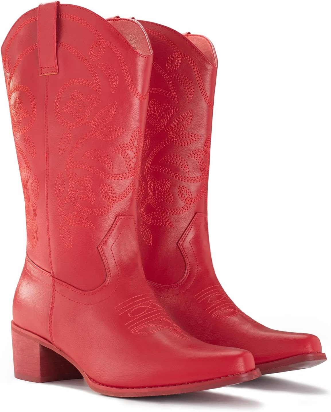 image:imageIUV Cowboy Boots For Women Pointy Toe Womens Western Boots Cowgirl Boots Mid Calf BootsRed