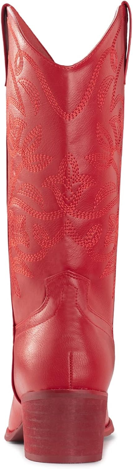 image:imageIUV Cowboy Boots For Women Pointy Toe Womens Western Boots Cowgirl Boots Mid Calf BootsRed