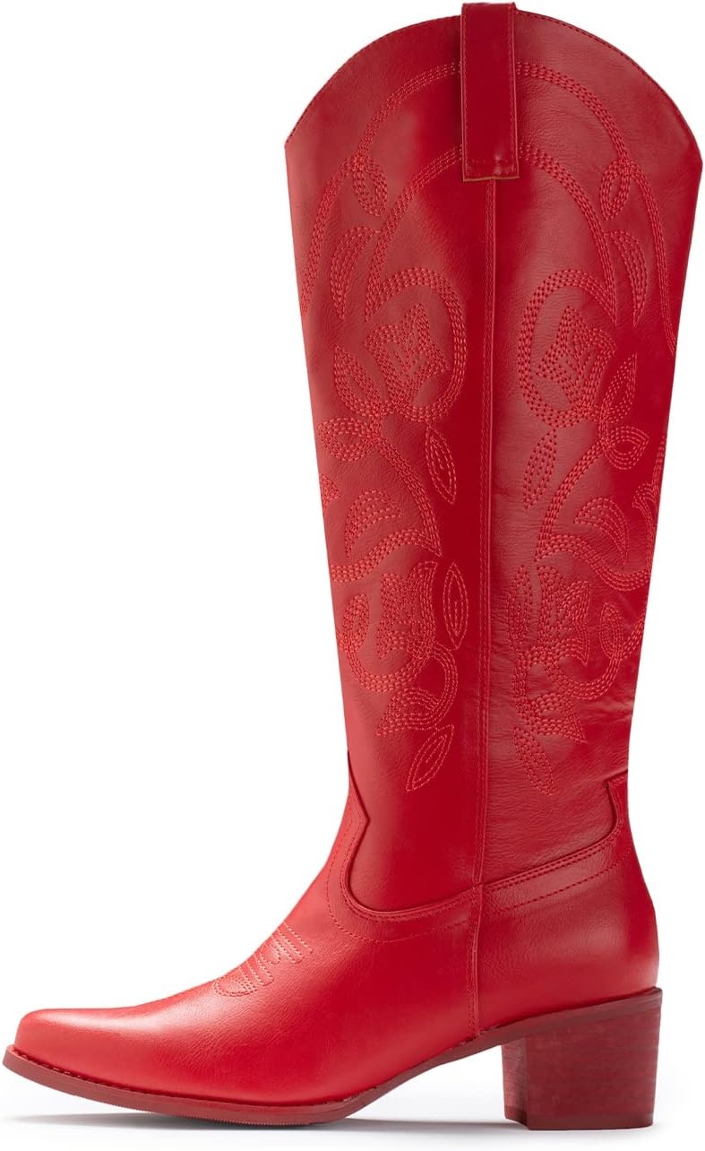 image:imageIUV Cowboy Boots For Women Pointy Toe Womens Western Boots Cowgirl Boots Mid Calf BootsRedd