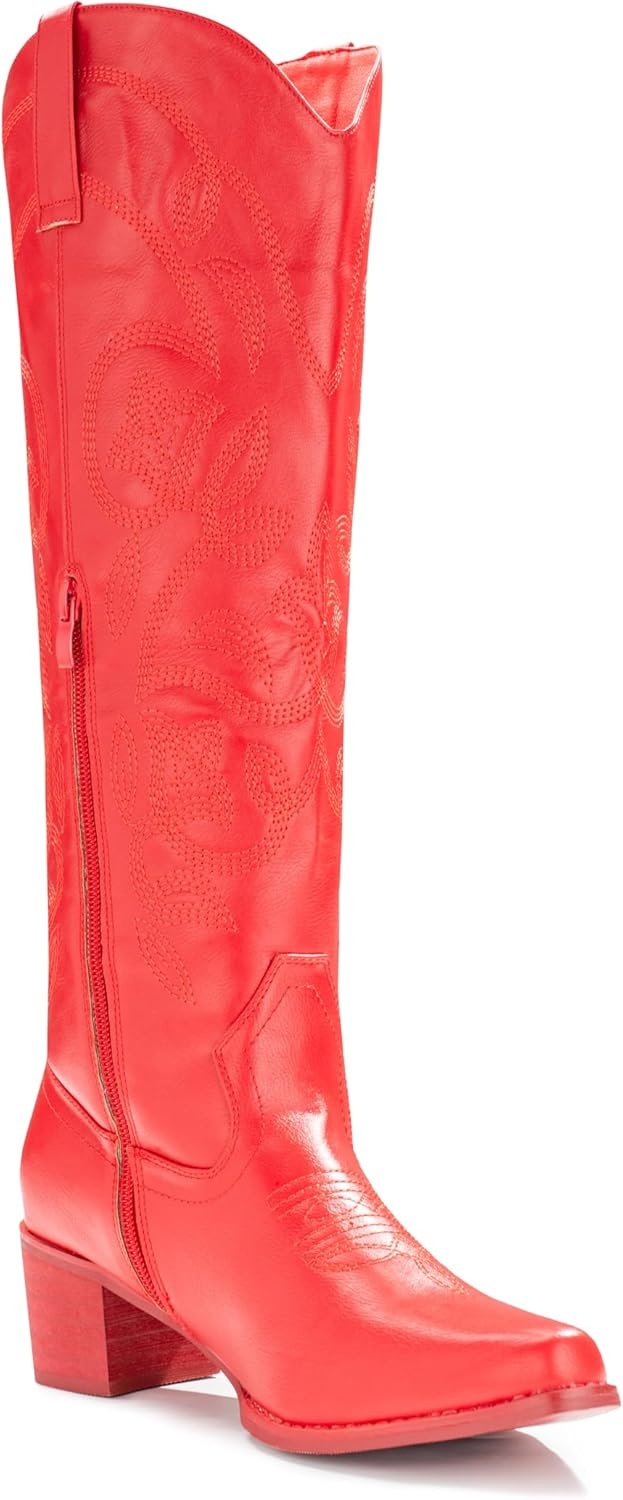 image:imageIUV Cowboy Boots For Women Pointy Toe Womens Western Boots Cowgirl Boots Mid Calf BootsRedd