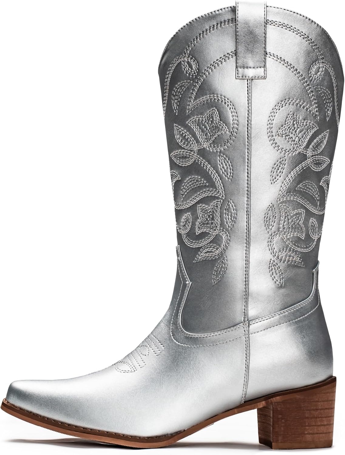 image:imageIUV Cowboy Boots For Women Pointy Toe Womens Western Boots Cowgirl Boots Mid Calf BootsSilver