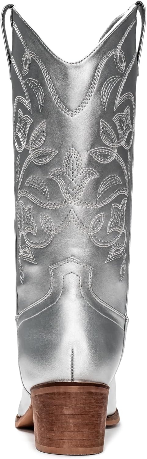 image:imageIUV Cowboy Boots For Women Pointy Toe Womens Western Boots Cowgirl Boots Mid Calf BootsSilver
