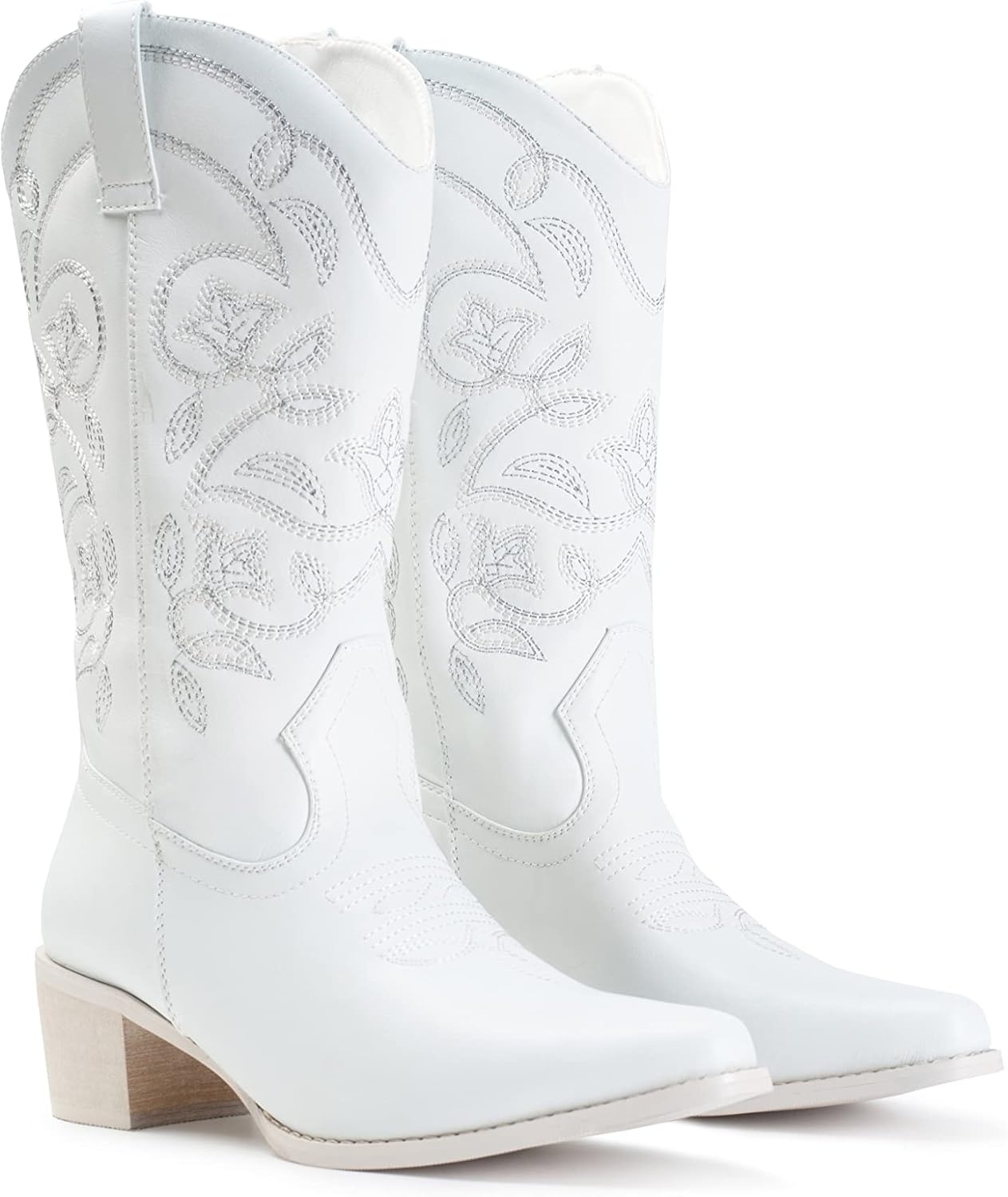 image:imageIUV Cowboy Boots For Women Pointy Toe Womens Western Boots Cowgirl Boots Mid Calf BootsWhite