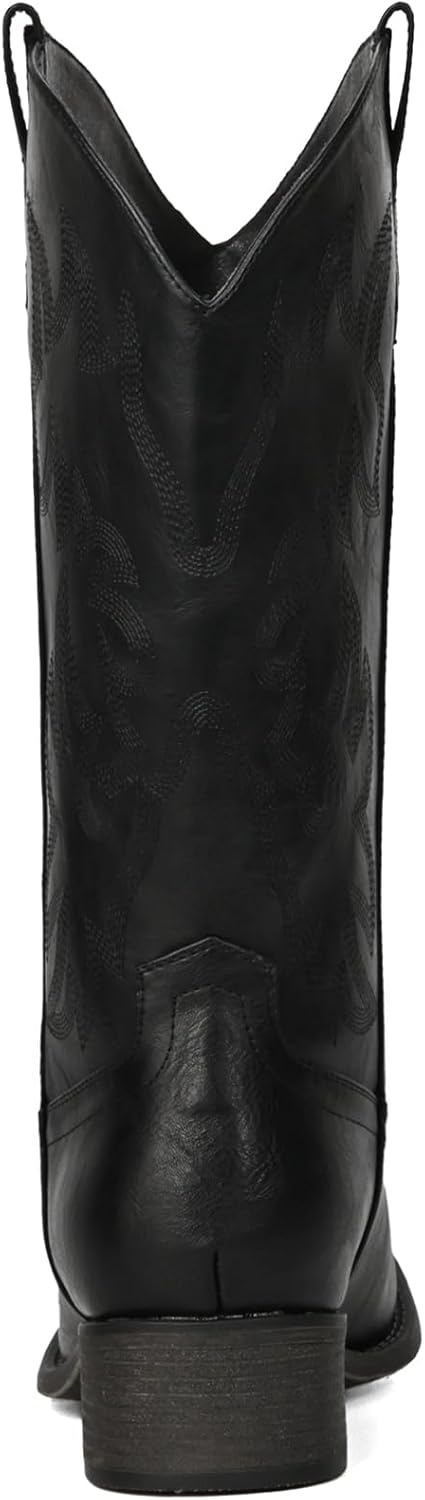 image:imageIUV Cowboy Boots For Women Square Toe Black Wide Cowgirl Mid Calf Western Pull On Fashion Brown Cowboy BootsAll Black