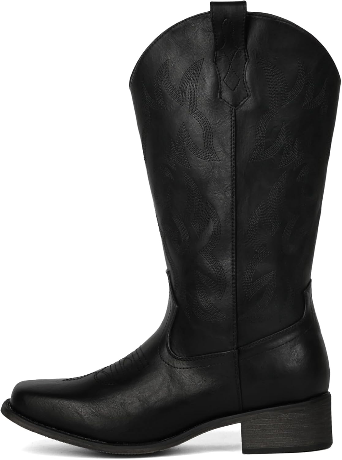 image:imageIUV Cowboy Boots For Women Square Toe Black Wide Cowgirl Mid Calf Western Pull On Fashion Brown Cowboy BootsAll Black