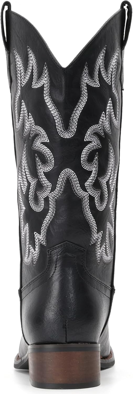image:imageIUV Cowboy Boots For Women Square Toe Black Wide Cowgirl Mid Calf Western Pull On Fashion Brown Cowboy BootsBlack
