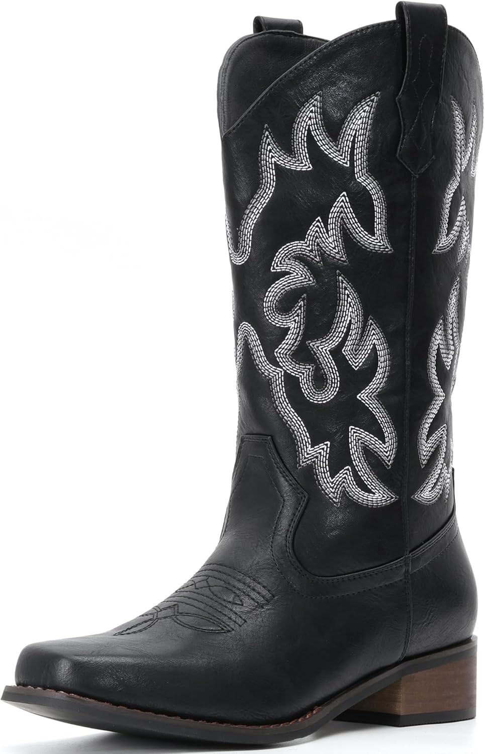 image:imageIUV Cowboy Boots For Women Square Toe Black Wide Cowgirl Mid Calf Western Pull On Fashion Brown Cowboy BootsBlack