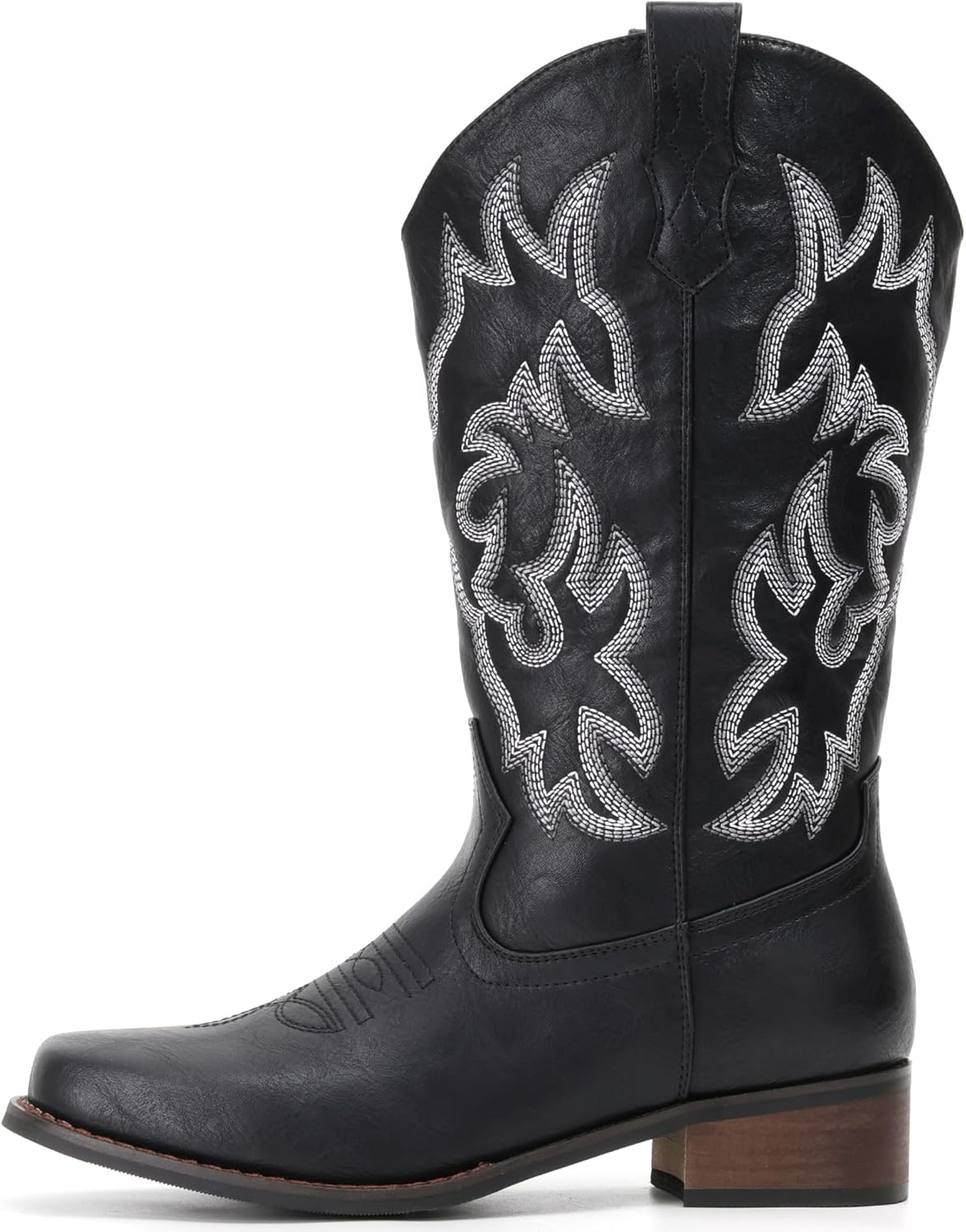 image:imageIUV Cowboy Boots For Women Square Toe Black Wide Cowgirl Mid Calf Western Pull On Fashion Brown Cowboy BootsBlack