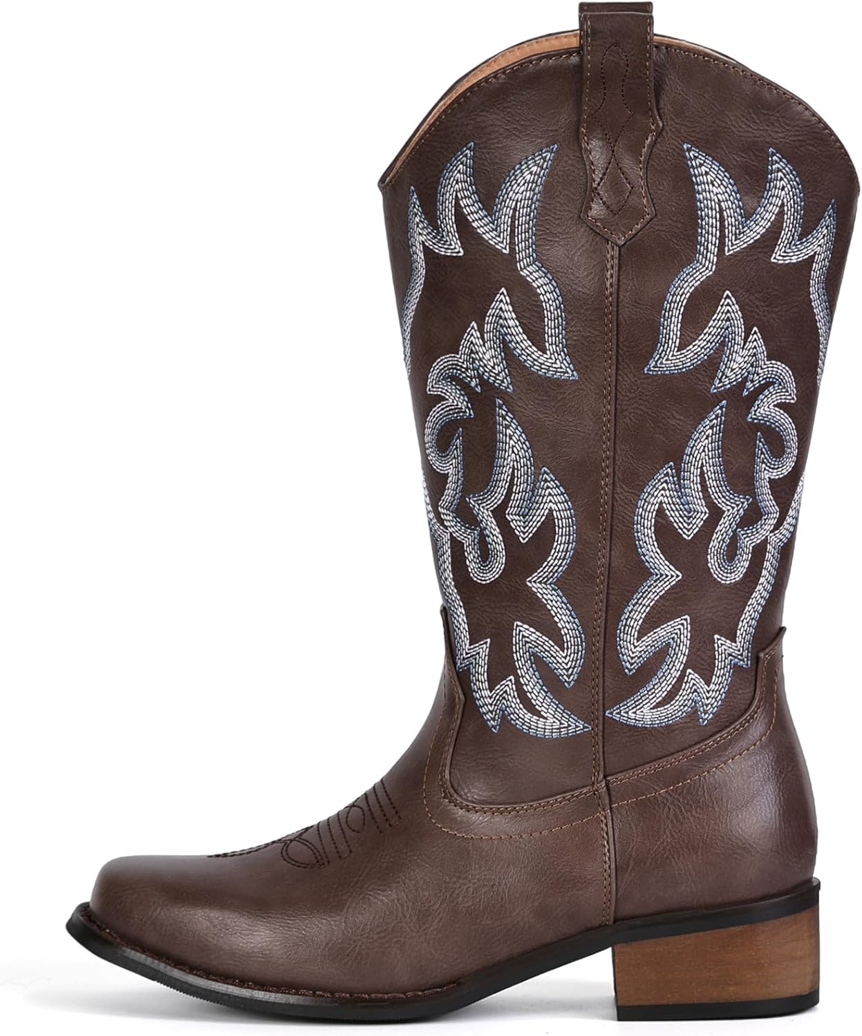 image:imageIUV Cowboy Boots For Women Square Toe Black Wide Cowgirl Mid Calf Western Pull On Fashion Brown Cowboy BootsBlack Brown