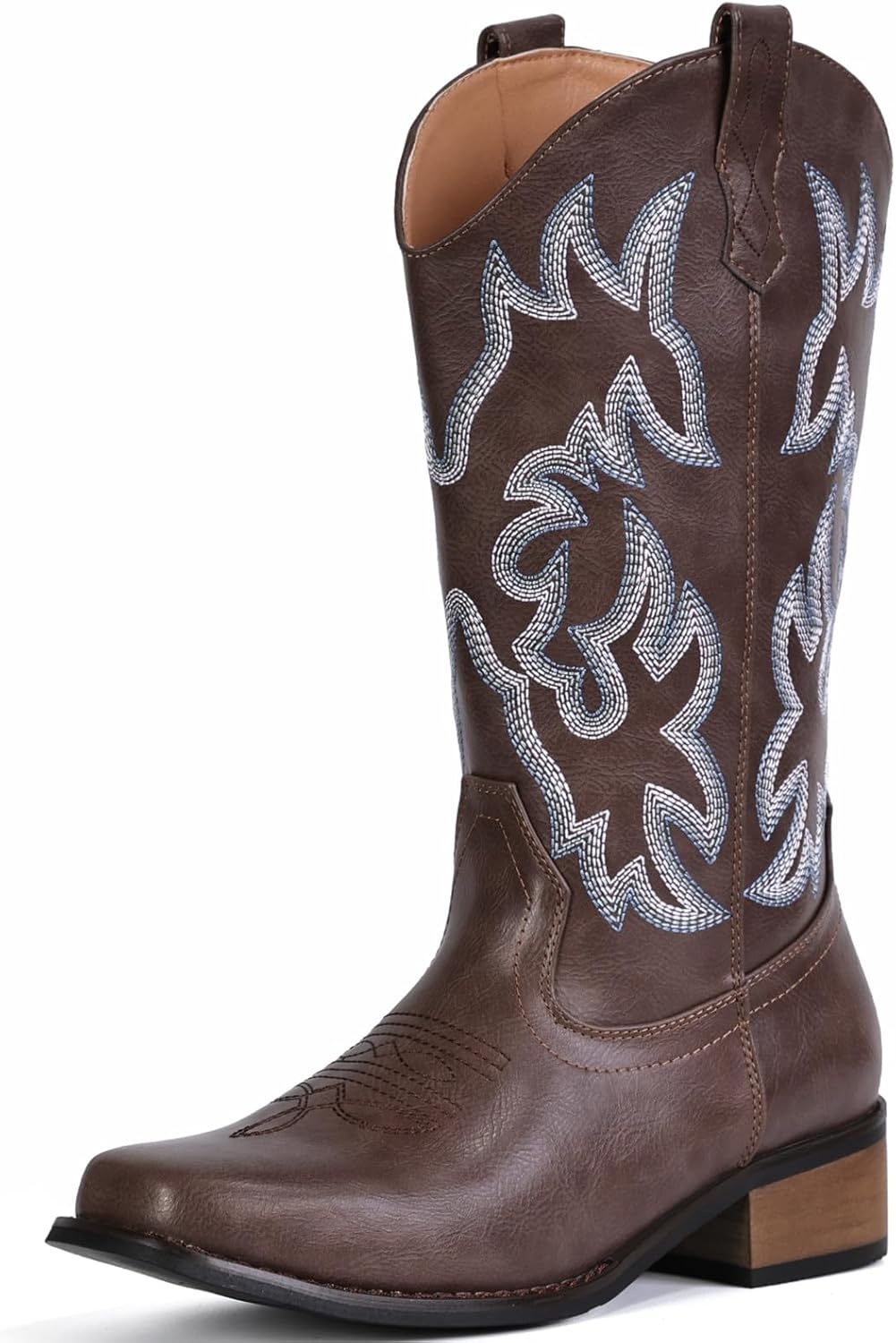 image:imageIUV Cowboy Boots For Women Square Toe Black Wide Cowgirl Mid Calf Western Pull On Fashion Brown Cowboy BootsBlack Brown