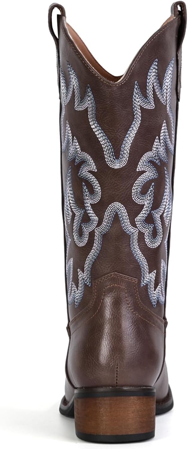 image:imageIUV Cowboy Boots For Women Square Toe Black Wide Cowgirl Mid Calf Western Pull On Fashion Brown Cowboy BootsBlack Brown