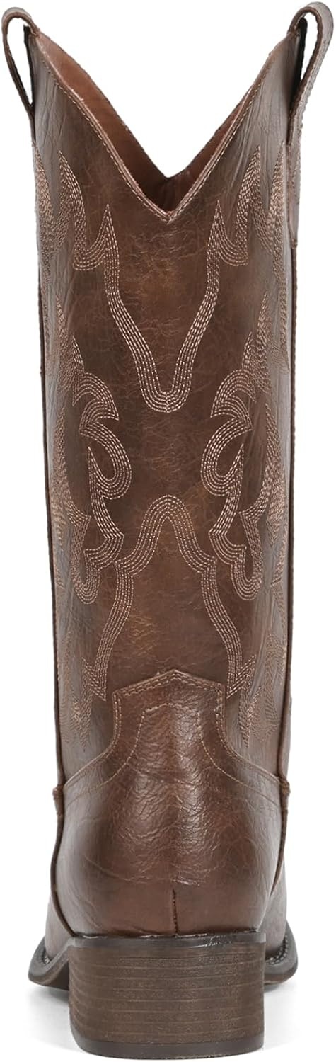 image:imageIUV Cowboy Boots For Women Square Toe Black Wide Cowgirl Mid Calf Western Pull On Fashion Brown Cowboy BootsBrown