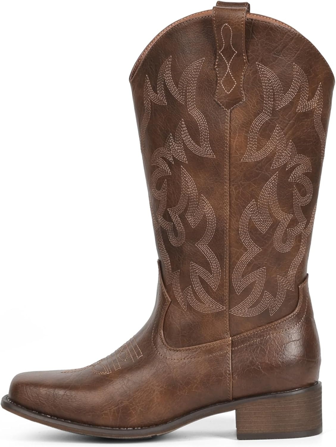 image:imageIUV Cowboy Boots For Women Square Toe Black Wide Cowgirl Mid Calf Western Pull On Fashion Brown Cowboy BootsBrown
