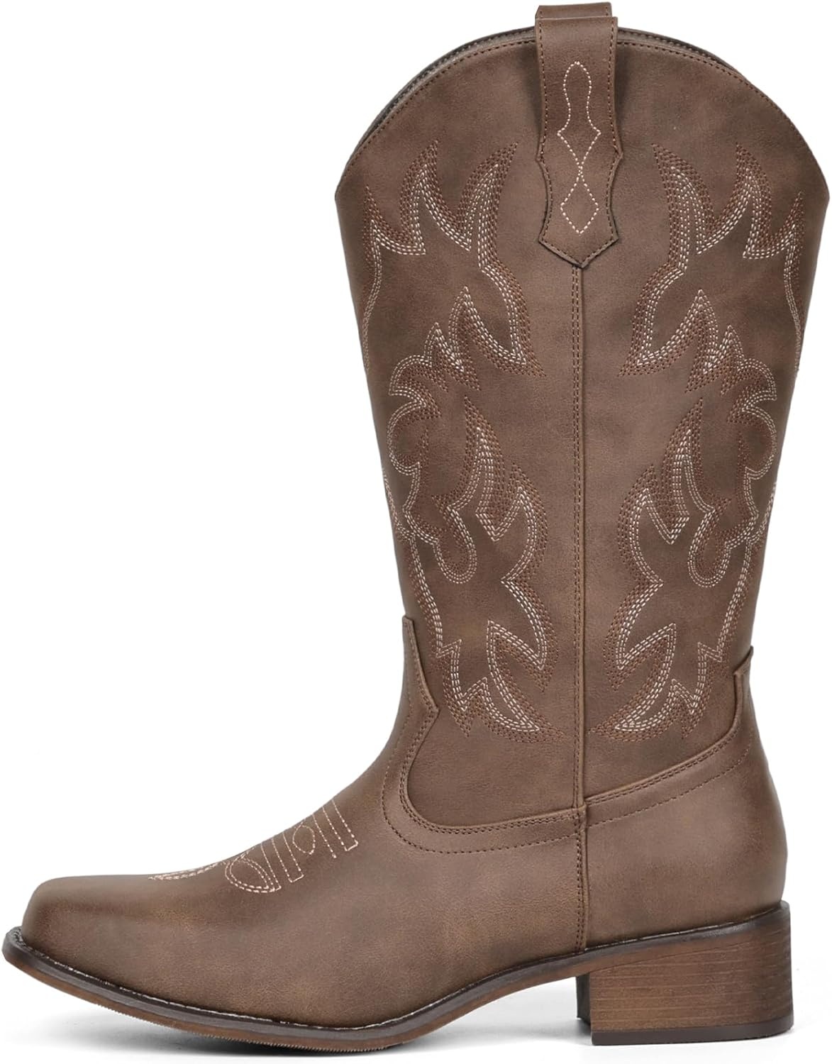 image:imageIUV Cowboy Boots For Women Square Toe Black Wide Cowgirl Mid Calf Western Pull On Fashion Brown Cowboy BootsCoffee