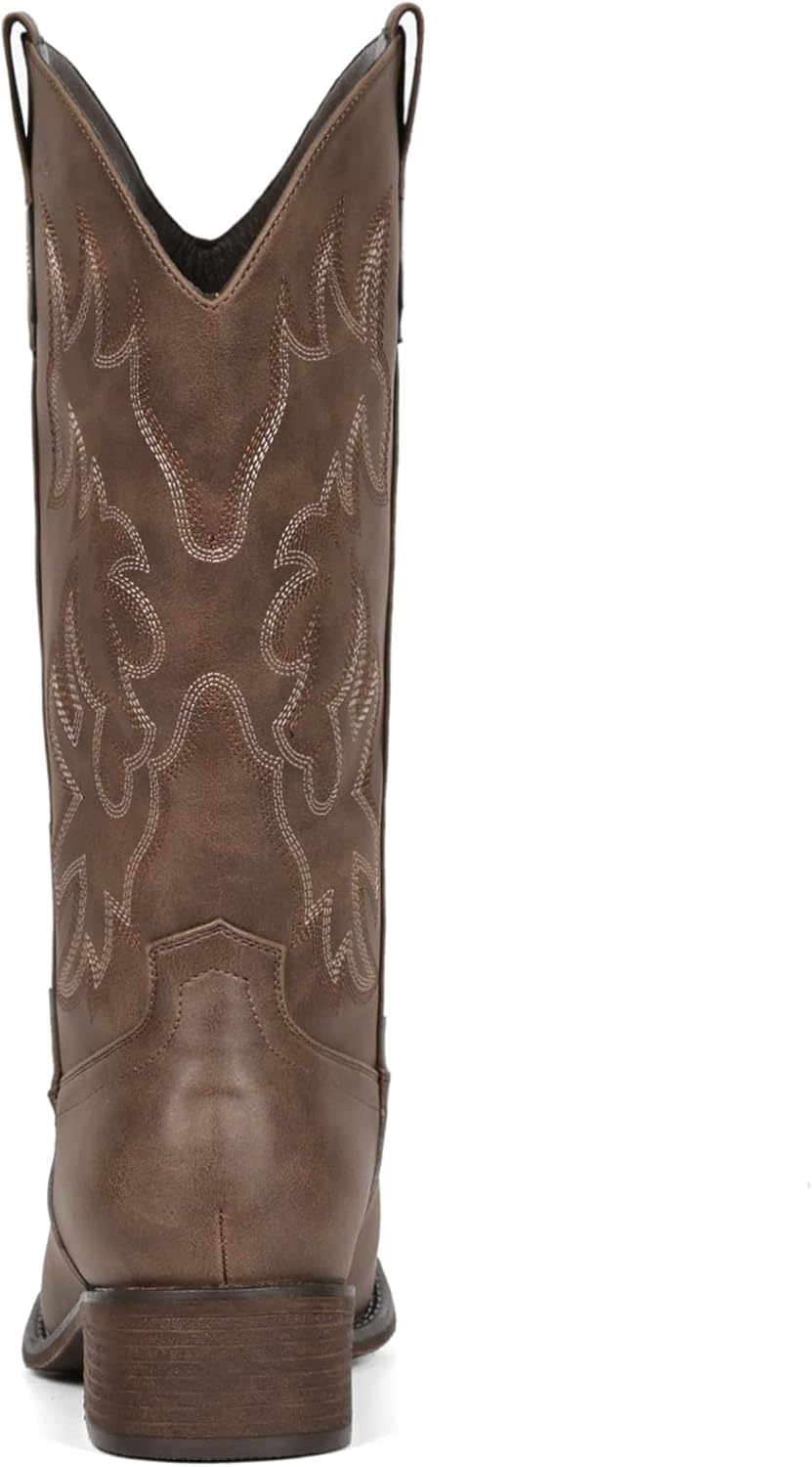 image:imageIUV Cowboy Boots For Women Square Toe Black Wide Cowgirl Mid Calf Western Pull On Fashion Brown Cowboy BootsCoffee