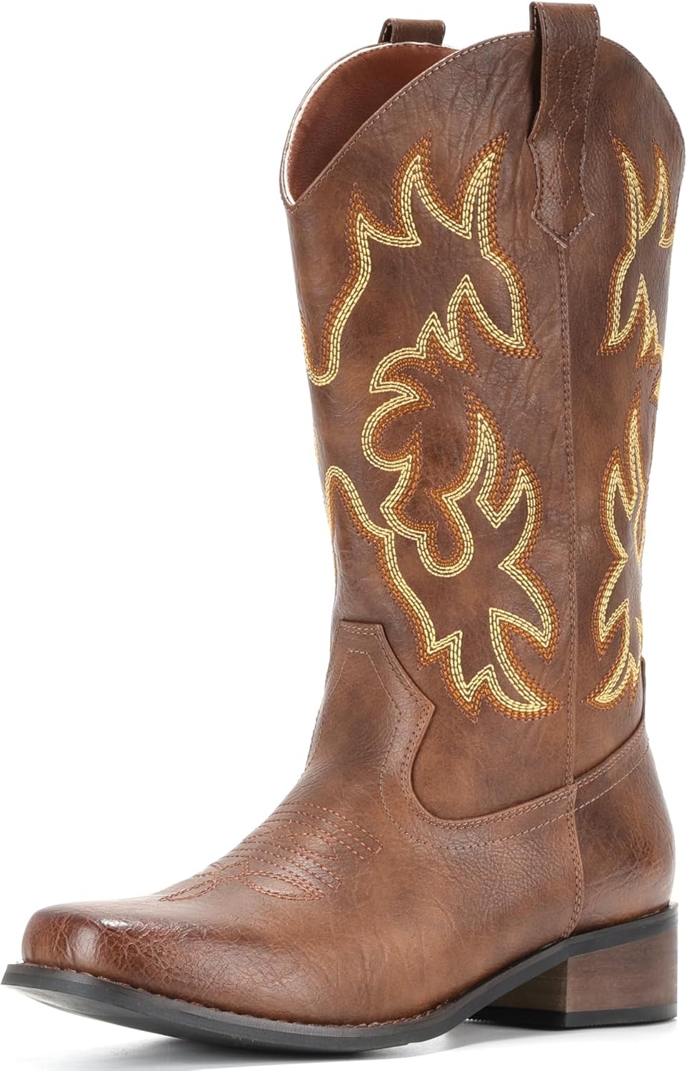 image:imageIUV Cowboy Boots For Women Square Toe Black Wide Cowgirl Mid Calf Western Pull On Fashion Brown Cowboy BootsDark Brown
