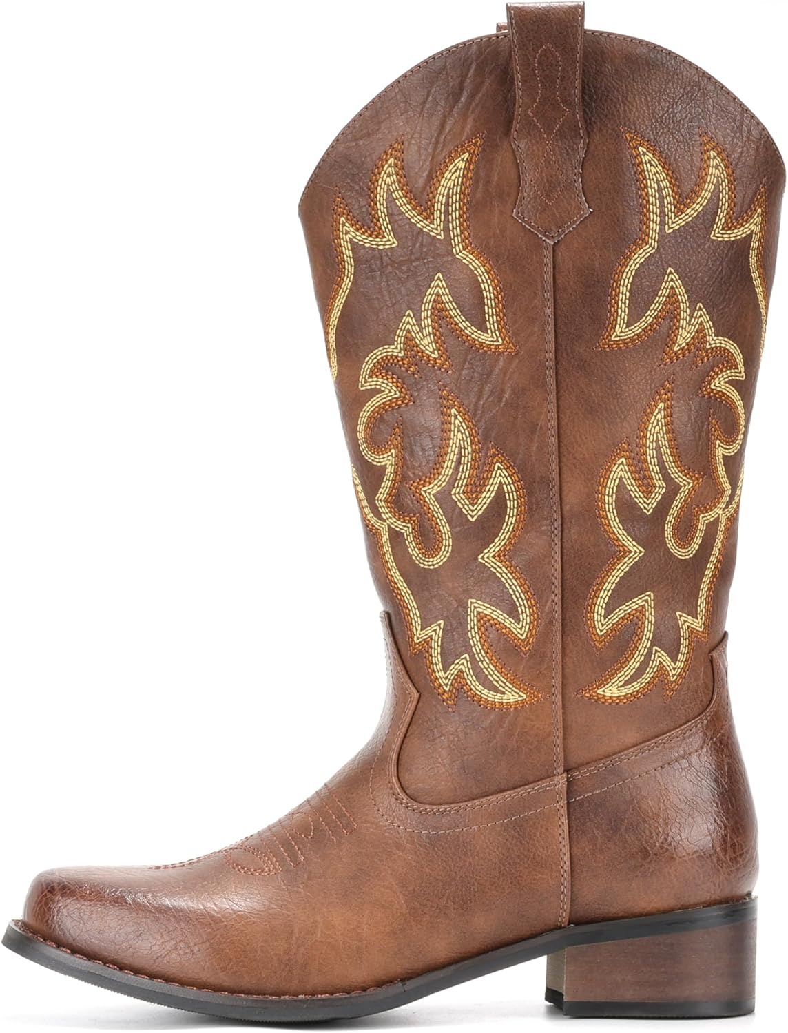 image:imageIUV Cowboy Boots For Women Square Toe Black Wide Cowgirl Mid Calf Western Pull On Fashion Brown Cowboy BootsDark Brown