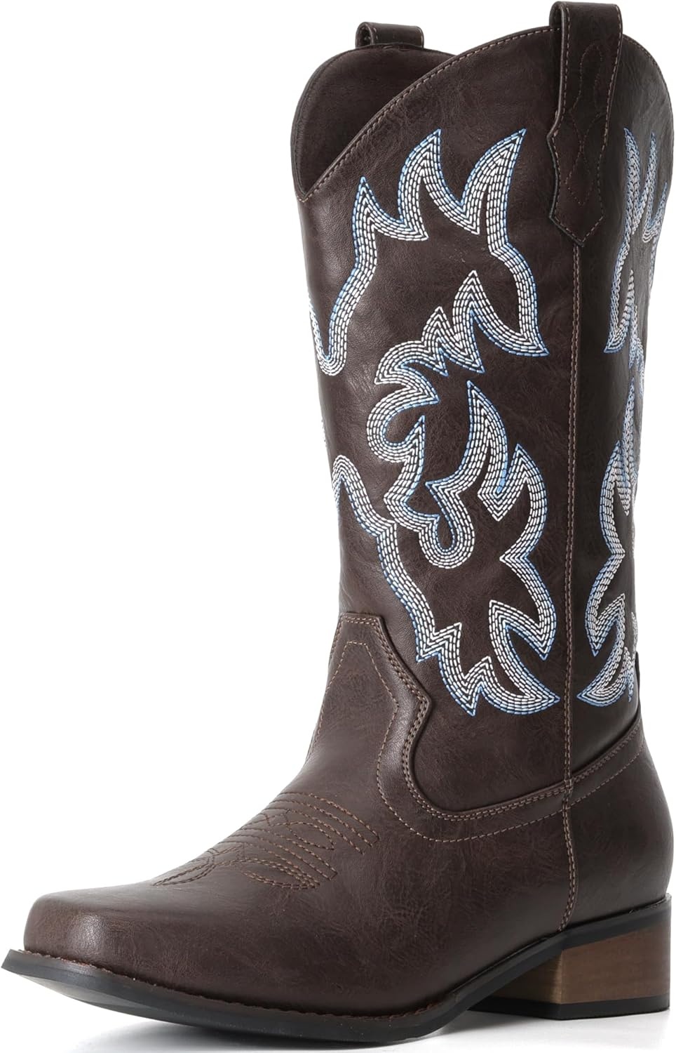 image:imageIUV Cowboy Boots For Women Square Toe Black Wide Cowgirl Mid Calf Western Pull On Fashion Brown Cowboy BootsKhaki