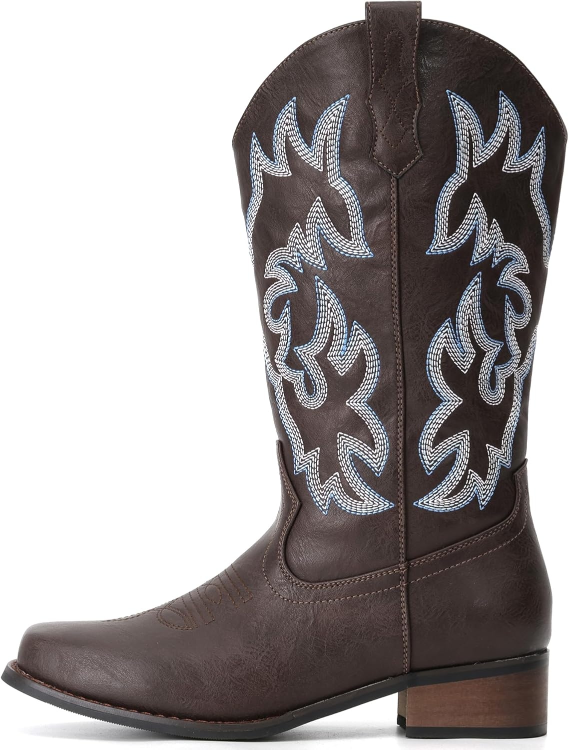 image:imageIUV Cowboy Boots For Women Square Toe Black Wide Cowgirl Mid Calf Western Pull On Fashion Brown Cowboy BootsKhaki