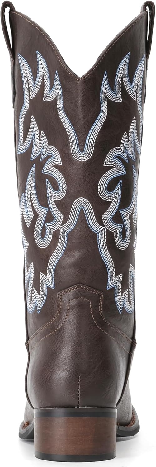 image:imageIUV Cowboy Boots For Women Square Toe Black Wide Cowgirl Mid Calf Western Pull On Fashion Brown Cowboy BootsKhaki