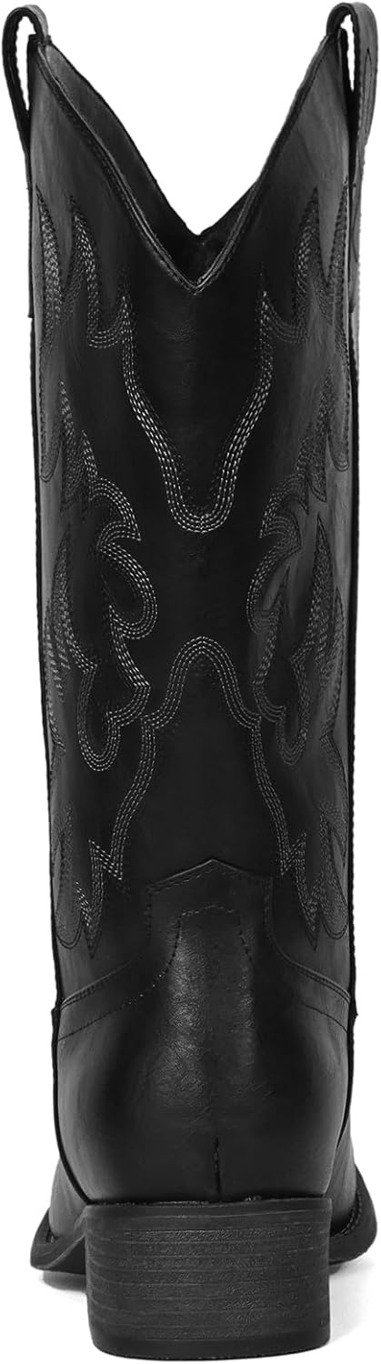 image:imageIUV Cowboy Boots For Women Square Toe Black Wide Cowgirl Mid Calf Western Pull On Fashion Brown Cowboy BootsLight Black