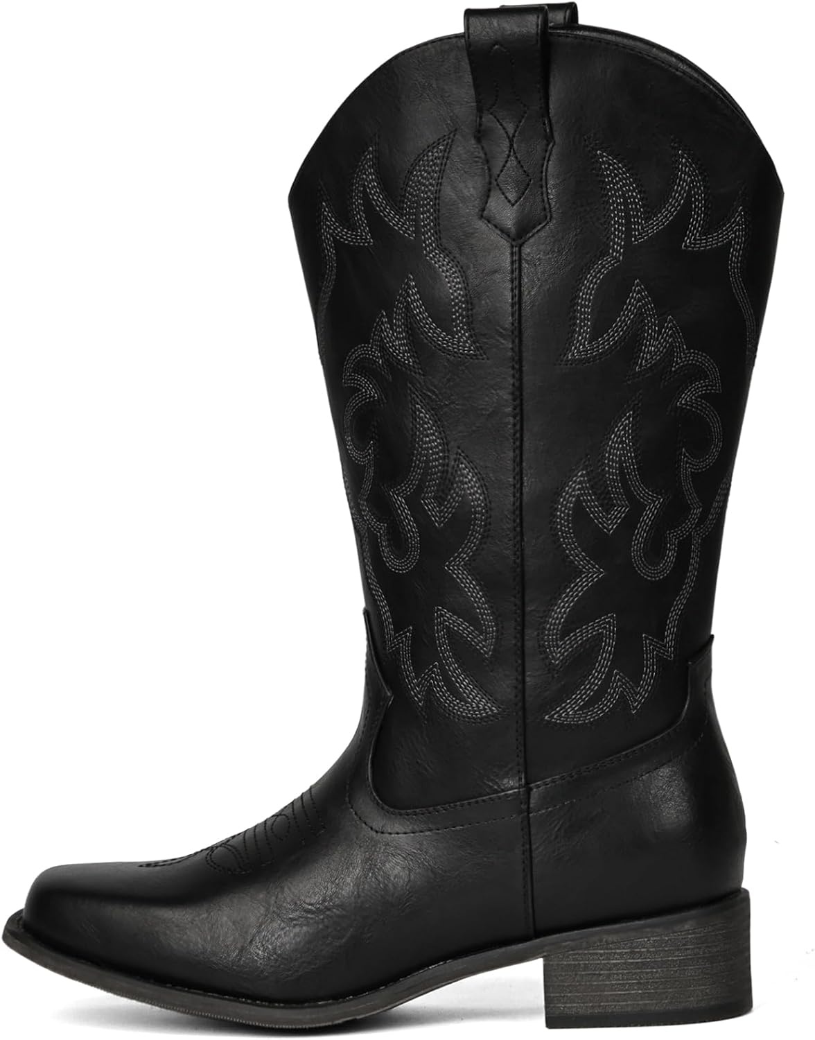image:imageIUV Cowboy Boots For Women Square Toe Black Wide Cowgirl Mid Calf Western Pull On Fashion Brown Cowboy BootsLight Black