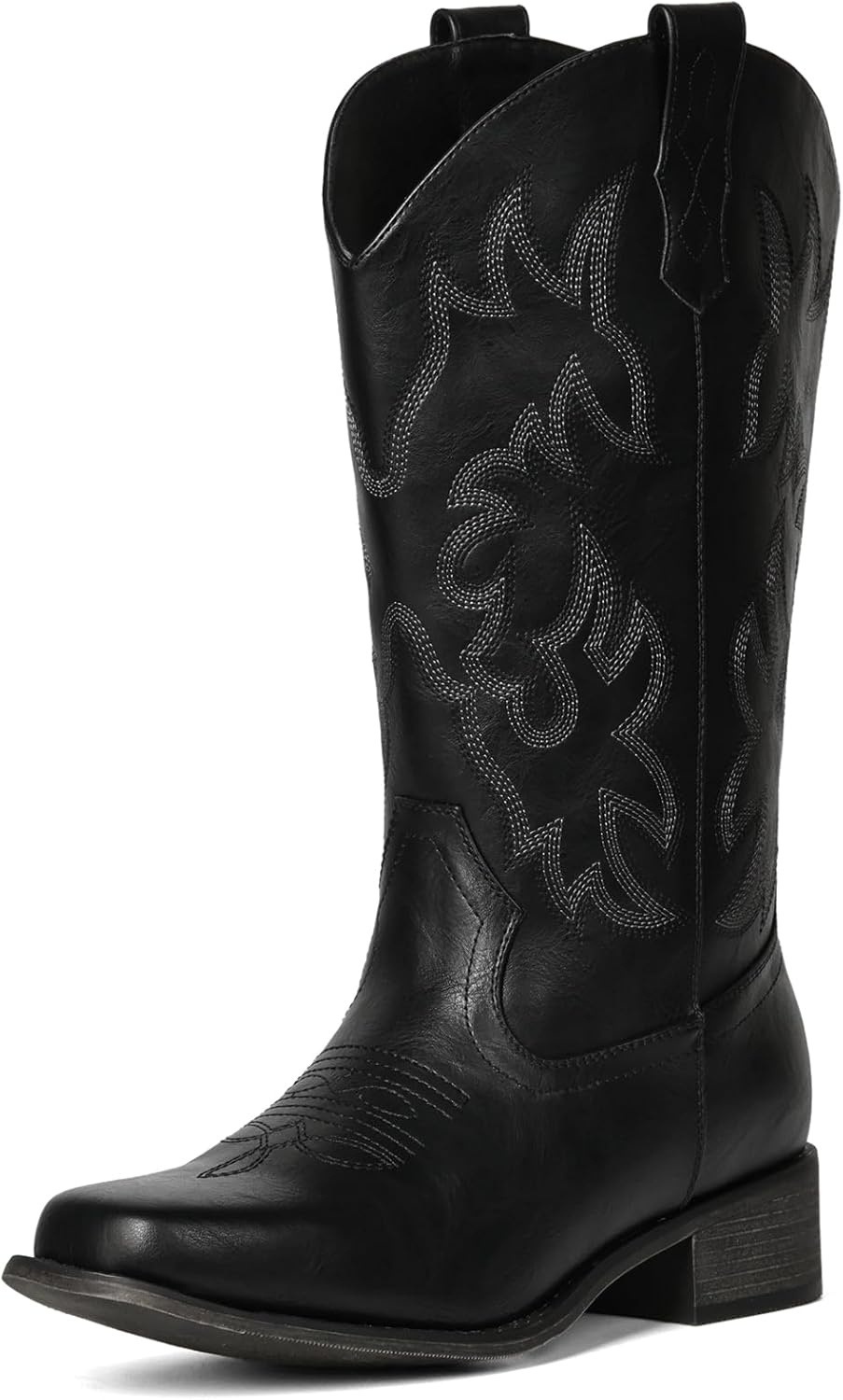 image:imageIUV Cowboy Boots For Women Square Toe Black Wide Cowgirl Mid Calf Western Pull On Fashion Brown Cowboy BootsLight Black