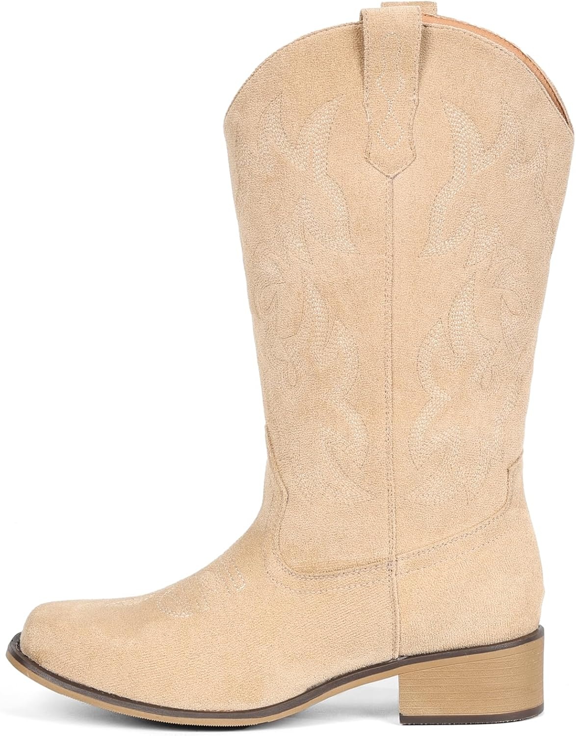 image:imageIUV Cowboy Boots For Women Square Toe Black Wide Cowgirl Mid Calf Western Pull On Fashion Brown Cowboy BootsSuede Beige