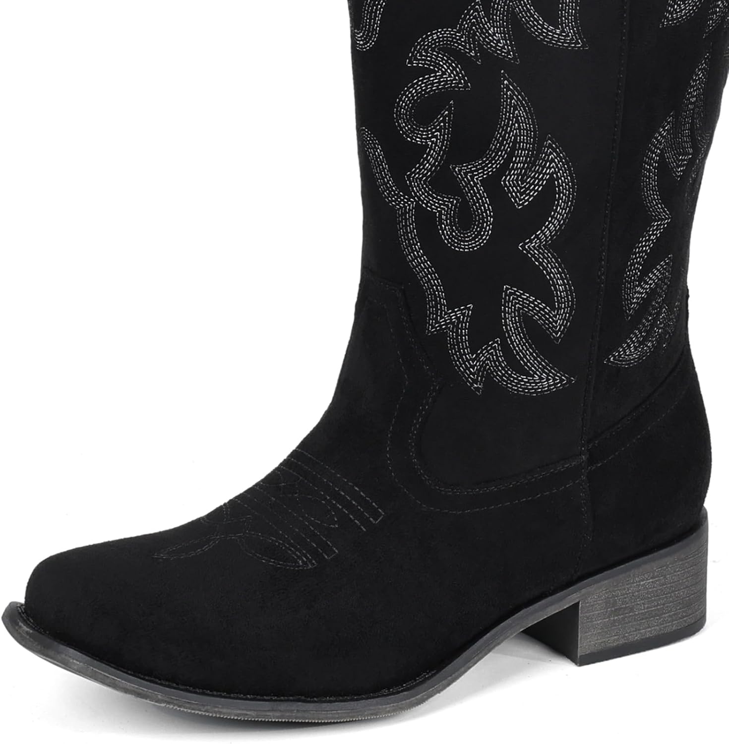image:imageIUV Cowboy Boots For Women Square Toe Black Wide Cowgirl Mid Calf Western Pull On Fashion Brown Cowboy BootsSuede Black