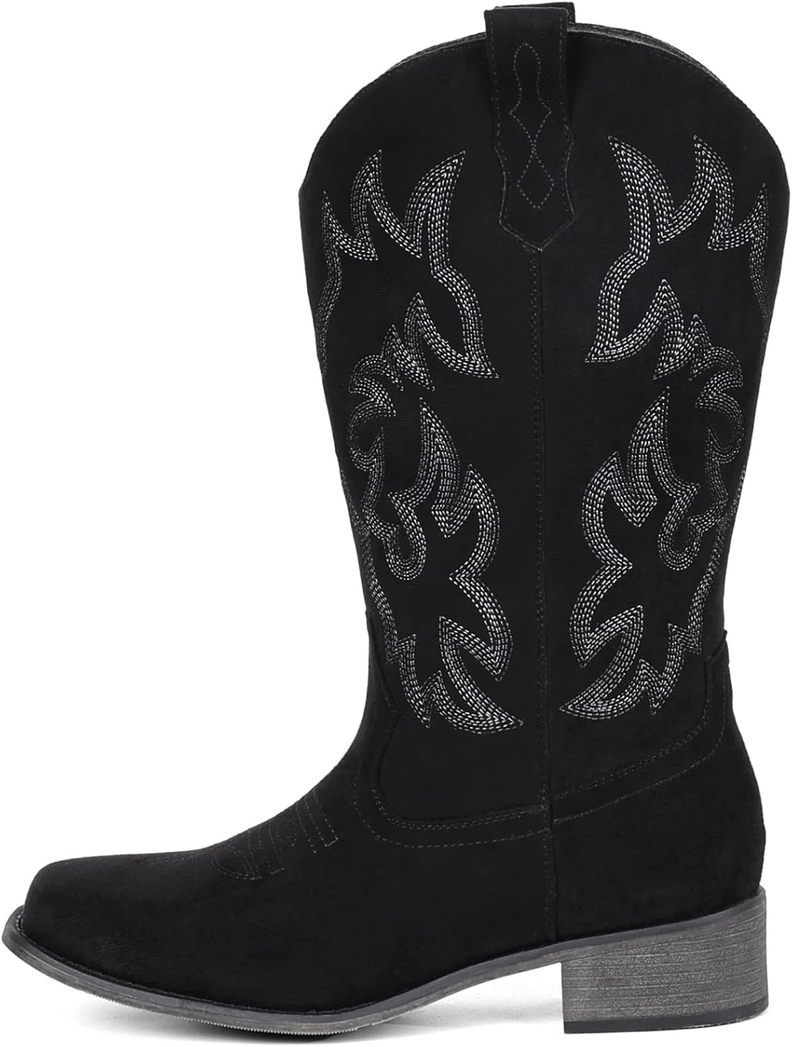 image:imageIUV Cowboy Boots For Women Square Toe Black Wide Cowgirl Mid Calf Western Pull On Fashion Brown Cowboy BootsSuede Black