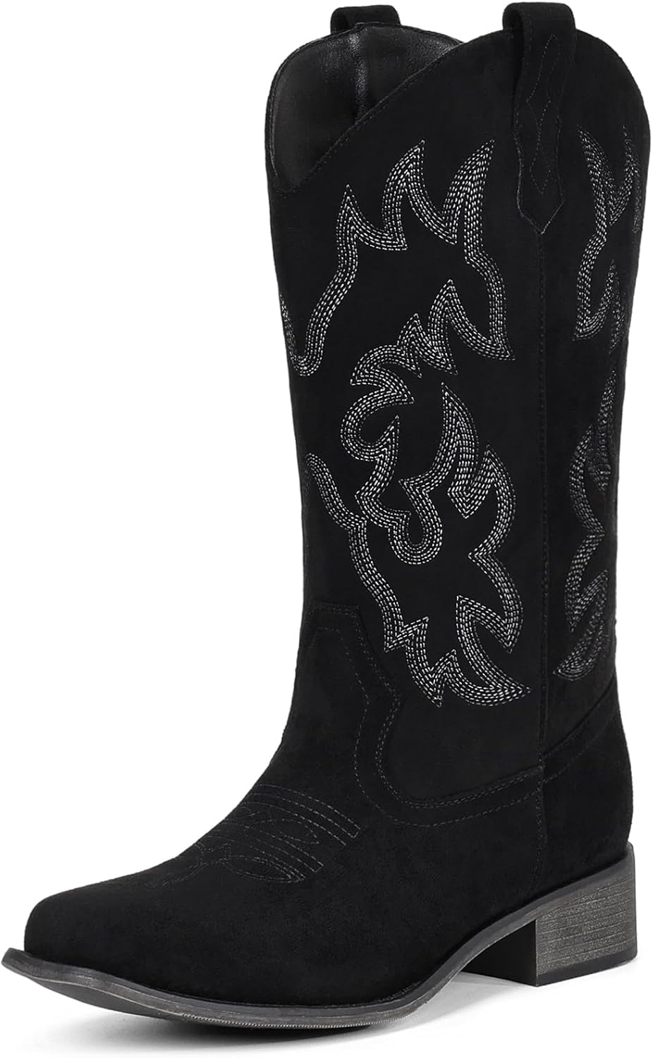 image:imageIUV Cowboy Boots For Women Square Toe Black Wide Cowgirl Mid Calf Western Pull On Fashion Brown Cowboy BootsSuede Black